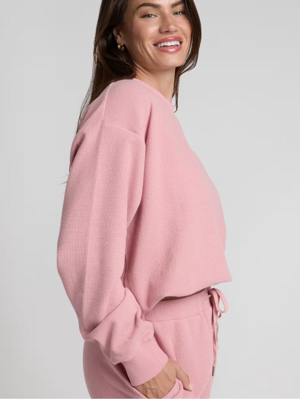Women's Pink Waffle Long Sleeve Tee